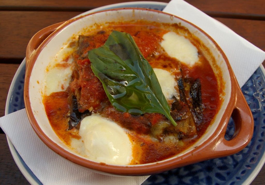 Parmigiana di Melanzane – eggplant parmigiana with tomato and melted buffalo mozzarella