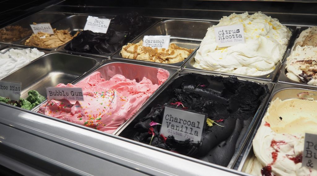 The gelato cabinet at Black Waffle. 