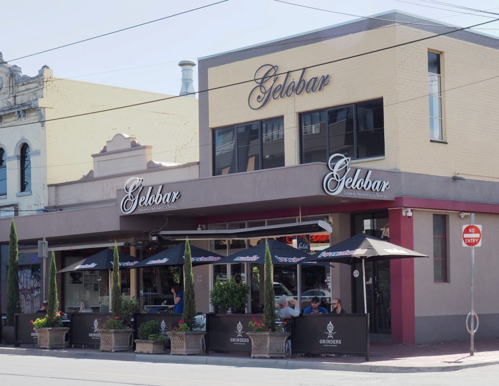 Gelobar has lots of outside seating, either on Lygon Street or around the corner in the side street.