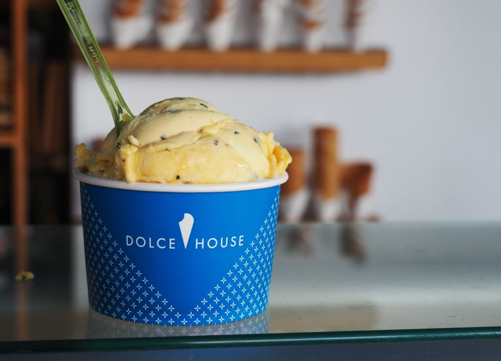 Passionfruit sorbetto, hiding an amazingly good cassata gelato from Dolce House.