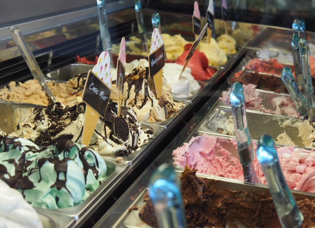 Loads of flavours - both dairy and non-dairy - in Cosi Duci's gelato cabinet.