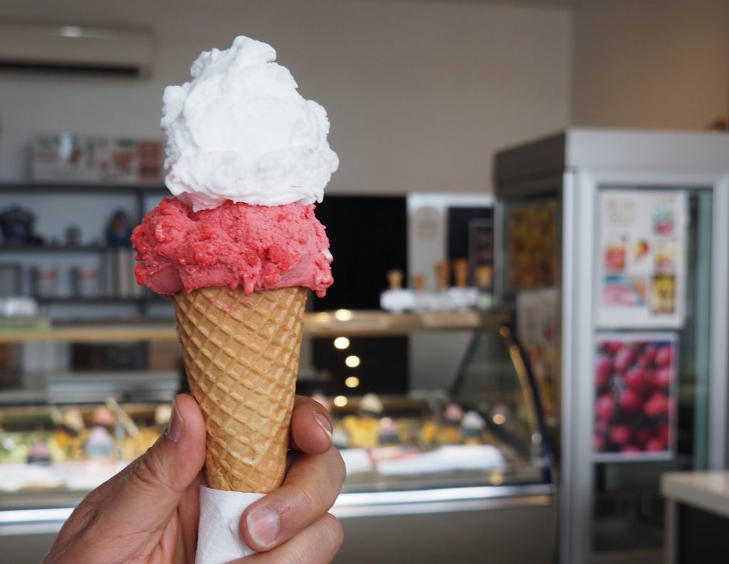 All the fruit flavours at Cosi Duci are made from fresh fruit, including the lemon and raspberry sorbets.