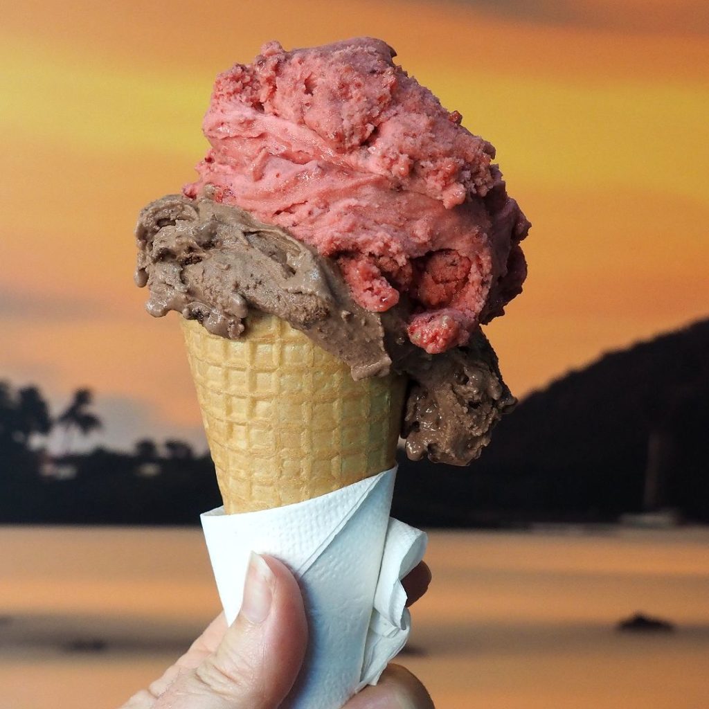 Dreaming of Hawaii with a double chocolate brownie gelato and blackberry sorbetto.