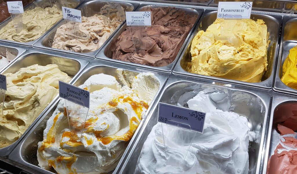 The gelato cabinet at The French Lettuce holds around 16 different flavours.